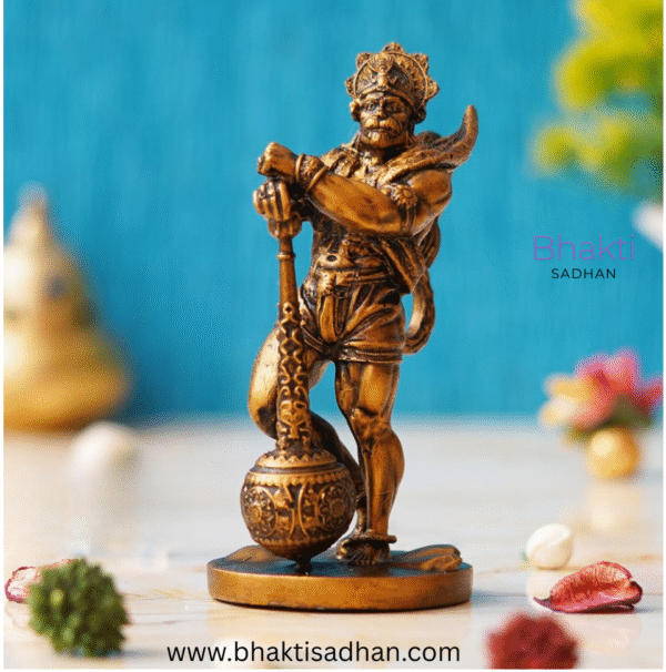 Golden Polyresin Handcrafted Standing Lord Hanuman Idol with Gada/Mace
